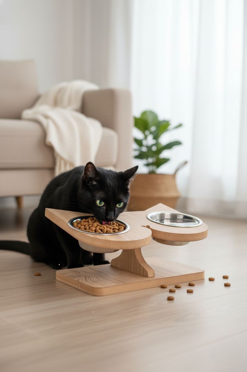 Bol pentru hrana animale de companie, Paws &amp; Whiskers, Apvm2, MDF , Multicolor - imagine 7